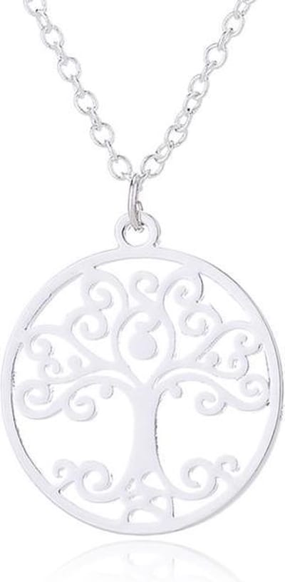 24/7 Jewelry Collection Levensbloem Boom Ketting - Mandala - Cirkel - Zilverkleurig