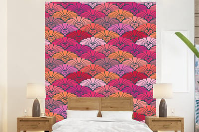 Behang - Fotobehang Patronen - Art Deco - Roze - Bloemen - Breedte 225 cm x hoogte 280 cm