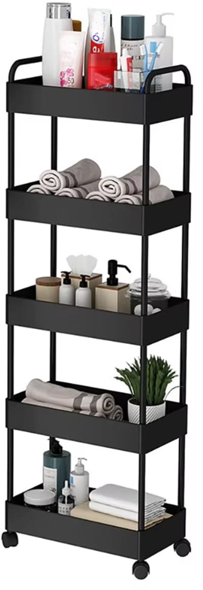 5-laags rollende kar-organizer - Voor badkamer, keuken & wasruimte - Mobiele utility-kar met wielen voor georganiseerde opslag - Metaal/kunststof (kleur niet gespecificeerd) - Zwart