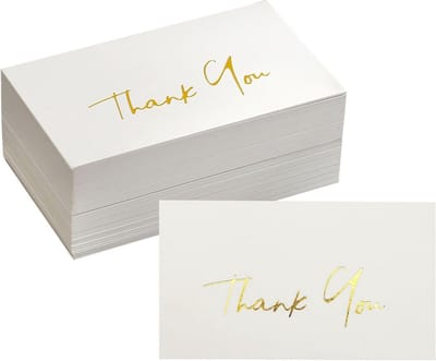 100 Stuks Mini Bedankkaartjes Goud Luxe Formaat 5x9 cm - Blanco Achterkant voor Kläppen