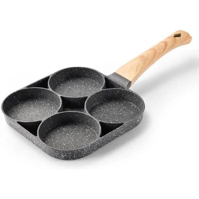 4 Gaten Koekenpan Anti-aanbak Ontbijt Burger Ei Pannenkoeken Maker Houten Handvat Medische Steen Vier Gaten Omelet Pan