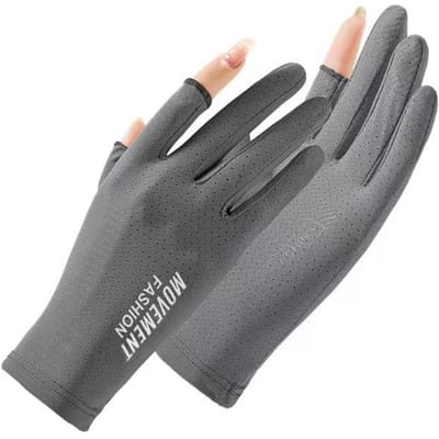 Fietshandschoenen voor Mannen en Vrouwen Zomer Dun IJszijde Ademend Touchscreen Rijden Vissen Antislip Flip Twee Vinger Zonnebescherming Handschoenen average size gray