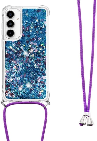 Coverup Hoesje - Geschikt voor Samsung Galaxy A56 Hoesje - Coverup Liquid Glitter Back Cover met Koord - Blauw