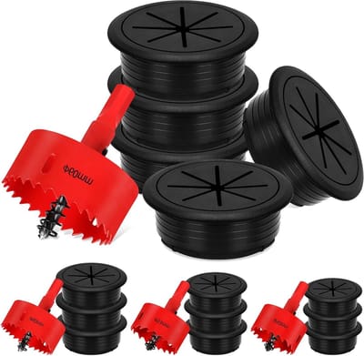 6 stuks 60 mm flexibele bureaukabeldoorvoertule, kabelgathoezen met gatzaag, draadafdekking voor kantoor en thuis, kabelring voor een opgeruimd bureau