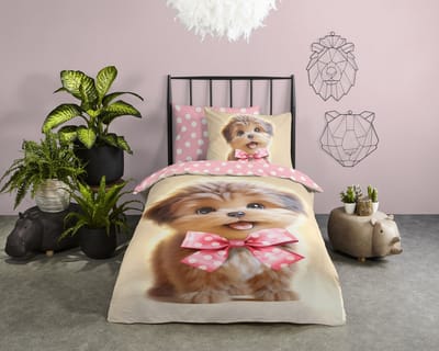 Pure dekbedovertrek baby hondje / puppy - 1 persoons 140x200/220 cm - Multi - Microvezel