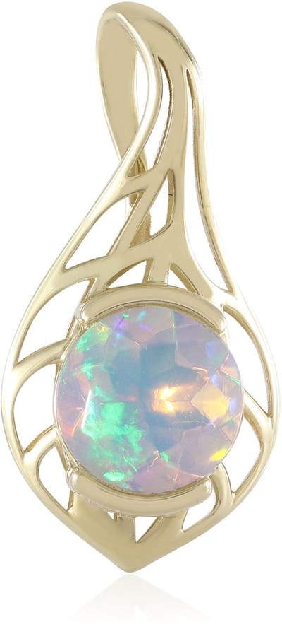 Cavill - 9K Geel Goud Hanger - AAA Welo Opaal 0,765 ct Rond (7 mm) - Filigraan Elegant Luxe Sieraad - Kleurrijke Opaal Cadeau
