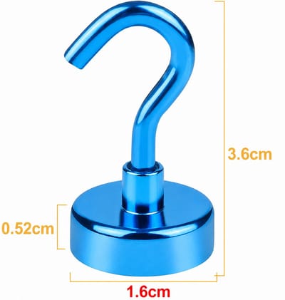 TLVX Haak magneet Blauw 16mm x 36mm / Erg sterk / 7 KG trekkracht / Magnetische ophanghaak / Magneet met haak / Metalen haak / Deurmagneet haak voor sleutels / Koelkast magneet handdoek / Magneet gereedschap / Foto magneet met handdoekhaak / 1 stuks