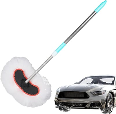 Autowasmop Lange Steel - Auto Borstel - Voertuig Reinigen - Krasvrije Zachte Randen - 125 cm - Grijs