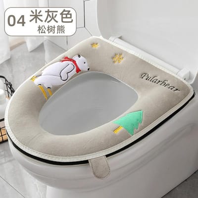 Siège Doux Nettoyage Ménager Hiver Épaissi Couvercle de Toilette Tapis Imperméable avec Fermeture Éclair Coussin de Toilette Accessoires de Salle de Bain gray