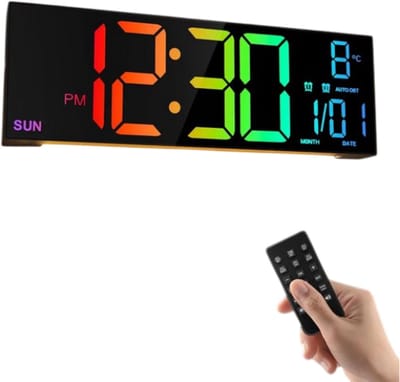 16,2 inch Grote Digitale LED Wandklok – Elektronische Klok en Wekker met Afstandsbediening | 8 RGB-Kleuren, Dubbel Alarm, Grote Digitale Klok