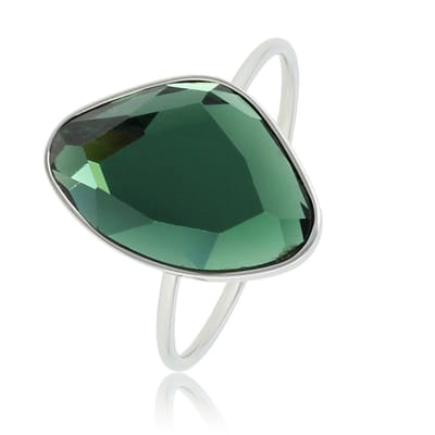 My Bendel - Creatieve Ring Zilverkleurig met Groene Glassteen - Creatieve Zilverkleurige Ring - Groene Glassteen - Blijft Mooi - met Luxe Cadeauverpakking | Sieraden Voor Dames | Maat 16.00 Mm / Maat 50