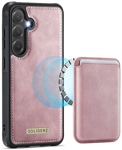 Solidenz Luxe Wallet geschikt voor Samsung Galaxy S24 hoesje - Magnetische Pasjeshouder - Geschikt voor MagSafe - Schokbestendig - Roze