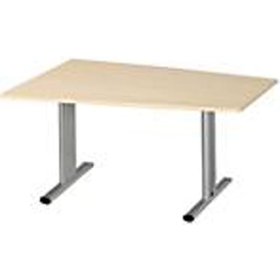 Schäfer Shop  Select Vergadertafel Planova, tonvormig, 1400 x 800/1000 mm, esdoornpatroon, accentlijst blank aluminium