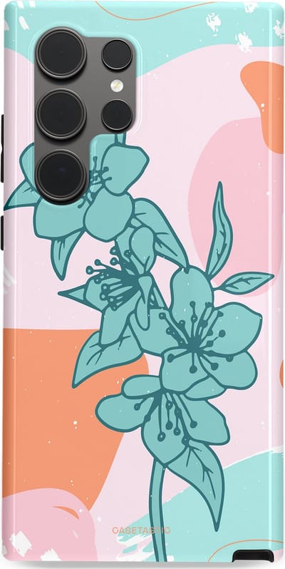 Casetastic hoesje geschikt voor Samsung Galaxy S24 Ultra - Dubbellaagse bescherming - Roze Oranje Turqoise Bloemen Modern - Fashion Case - Wit Mintgroen Perzik Lichtroze