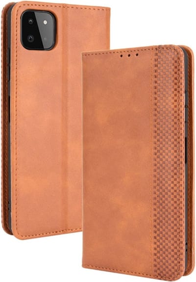Coverup Hoesje - Geschikt voor Samsung Galaxy A22 5G Hoesje - Coverup Vintage Style Book Case - Bruin