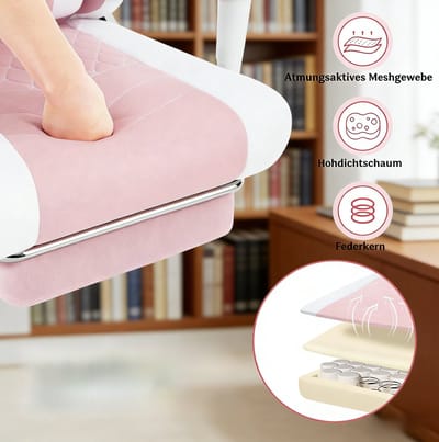 MIVRAY Ergonomische Bureaustoel Met Massage Lendenkussen En Voetensteun - Voor Thuis En Kantoor - Mesh Stof Roze Wit