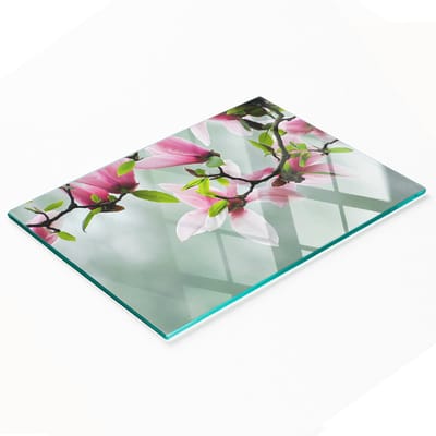 Decoratieve glazen snijplank met magnolia-afbeeldingen, 80x52 cm