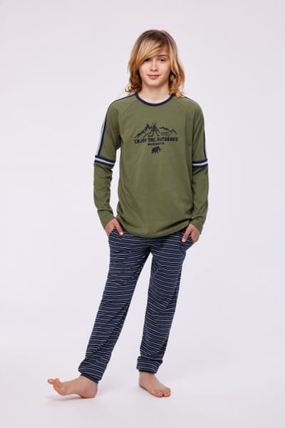 Woody Jongens-Heren Pyjama kakigroen - maat 10Y