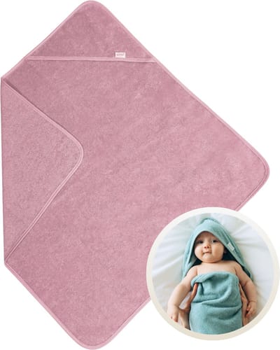 Funnies Badcape Roze 80x80 cm - Zachte Badcape Baby / Omslagdoek / Handdoek met Capuchon - Gemaakt van 100% Katoenen Badstof - Absorberend en Comfortabel - Perfect voor Warmte en Droogte na het Badderen