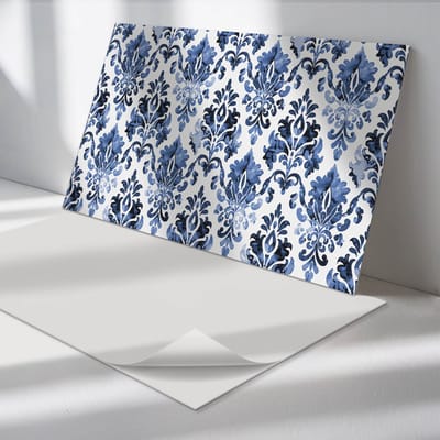 Wallfluent Vinyl Wandpaneel - Bloemenpatroon in barokstijl Zelfklevend Muurpaneel - 100 cm x 50 cm - Blauw Vinyl Wandpaneel - 1 stuk - Rechthoekig Wandbekleding Vinyl - Patroon Wandpaneel - Vinyl Wandbekleding - Wandpaneel Keuken en Badkamer