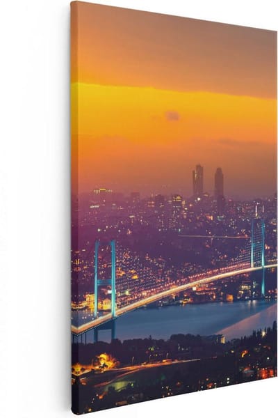 Artaza Canvas Schilderij Skyline - 20x30 cm - Klein - Wanddecoratie Zonsondergang - Muurdecoratie Stad - Kamer Accessoires Istanbul