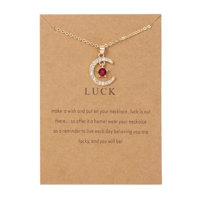 Geboortesteen Ketting Juli met Zirkonia Kristal - Goudkleurig met Rood - Cadeau / Geluk Hanger - Pax Amare