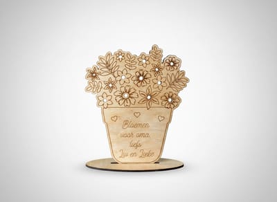 Hip met Pit Creaties Veldbloemen - Houten boeket in vaasje - Met standaard - Gepersonaliseerd met naam - Cadeau juf/moederdag/oma/meter