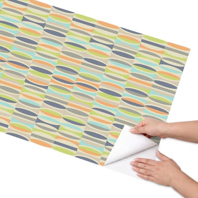 Coloray Meubel Wrap Folie - Beige Meubelfolie - 65x130 cm - Decoratiefolie Zelfklevend Kleurrijke patronen - Meubelfolie Zelfklevend - Geometrische Meubelfolie - Wrapfolie Keuken - Wanddecoratie - Achtergronden en patronen