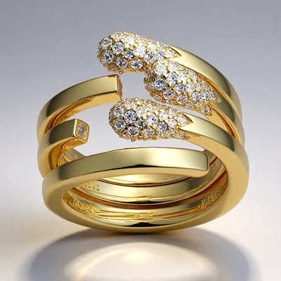 Cavill - Zilveren Ring 925 Sterling Zilver Verguld - Witte Topaas 0.07 ct & Nigeriaanse Zirkon 0.81 ct - Modern Slang Pave