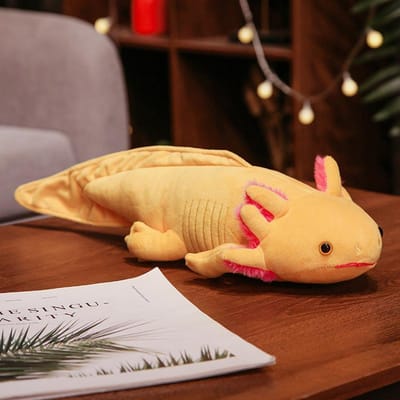 45-80Cm Kawaii Kleurrijk Nieuwjaarskikker Pluche Speelgoed Gevuld Schattige Axolotl Salamander Pluizige Pluche Vis Kalmerend Lang Kussen Kinderen Cadeau 45cm geel
