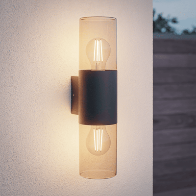 HOFTRONIC Blaze - LED Wandlamp - Up & Down light - E27 Fitting - IP44 Waterdicht - Smokey glas