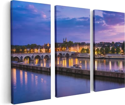 Artaza Canvas Schilderij Drieluik Maastricht Maas Rivier bij de Sint Servaasbrug - 120x80 cm - Wanddecoratie Woonkamer - Schilderijen - Muurdecoratie