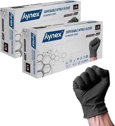 Hynex Nitril Wegwerphandschoenen – Maat L – Zwart – Set van 2 x 100 Stuks (200 stuks) – 5 Gram – Poedervrij & Latexvrij – Voor Zorg, Horeca & Schoonmaak