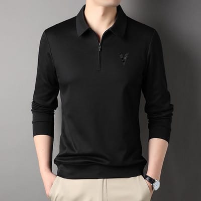 Polo met lange mouwen van katoen met revers voor heren Lente Bedrukt Effen kleur Modieus Casual T-shirt Onderhemd voor heren 3XL black