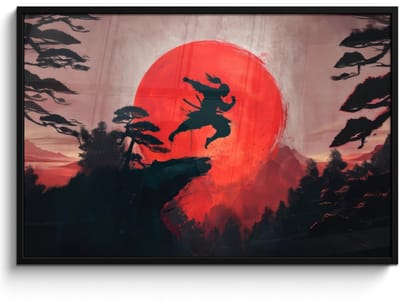 Poster in lijst - Fotolijst 120x80 cm - Posters - Zon - Krijger - Bomen - Bergen - Posterlijst zwart - Decoratie - Wanddecoratie woonkamer - Muurdecoratie slaapkamer