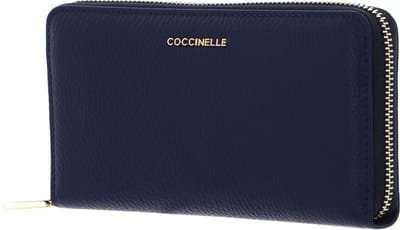 COCCINELLE Leren Portemonnee Metallic Soft Wallet Grained Leather Royal Blue Blauw