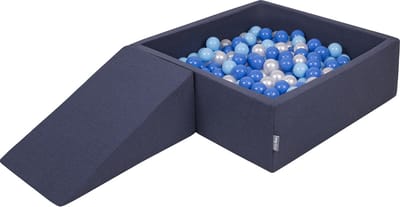 KiddyMoon Ballenbak voor kinderen 90x30cm Vierkant met Wig - 100 Ballen ∅7cm - Foam speelset - Speelgoed baby schuim - Ballenbad baby foam - Kunststof ballen - Schuimvulling - Donkerblauw: Babyblauw Blauw Parel