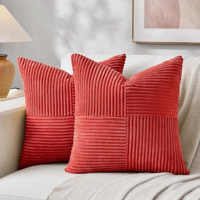 Decoratieve Kussenhoezen - Kussenhoes Set - Woonkamer Inrichten - Patchwork Corduroy - 45 x 45 cm - Rood