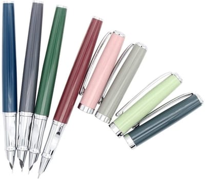 Gullor 4 Stuks Morandi Kleurrijke Metalen Vulpen, Inkt Converter Pen, Fijne Penpunt, Groen