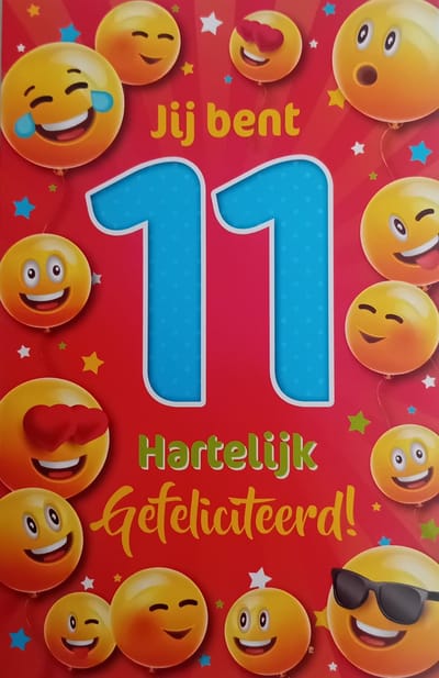 Wenskaart 11 Jaar Gefeliciteerd - Luxe verjaardagskaart - 12x17cm - Gevouwen Wenskaart inclusief envelop - Leeftijdkaart - D14391