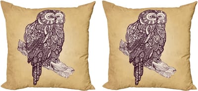 ABAKUHAUS Uilenkussensloopset (2 stuks), Vogel in vintage stijl, 50 cm, Zeehondbruin gebroken wit