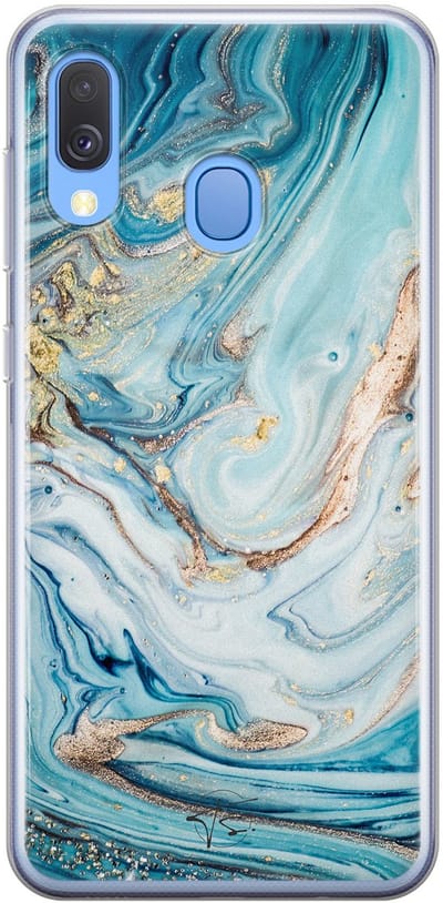 Hoesje geschikt voor Samsung Galaxy A40 - Marmer blauw goud - Soft Case - TPU - Marmer - Blauw - Mooie Telefoonhoesjes