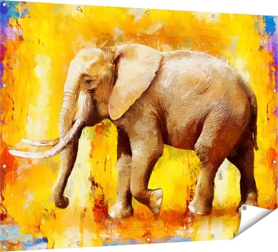 Gards Tuinposter Geschilderde Olifant Olieverf - Abstract - 160x120 cm - Tuindoek - Tuindecoratie - Wanddecoratie buiten - Tuinschilderij