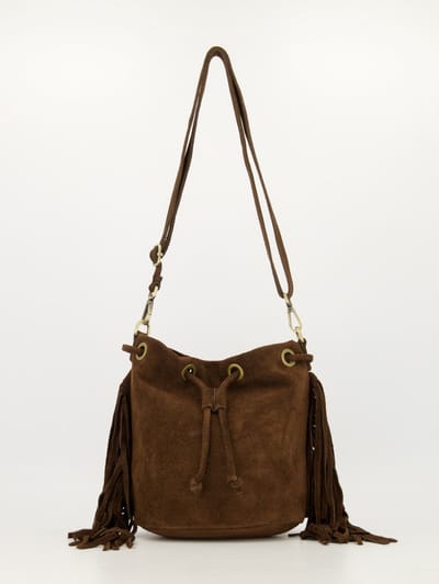 Teatro - Hazel - Crossbodytas - Suede - Leer - Franjes - Donkerbruin - Handgemaakt in Italië