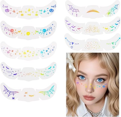 Thijox - 8 stuks Halloween Glitter Gezicht Sproeten Tattoo, Waterdichte Glitter Sproeten voor Feesten, Carnaval en Halloween, Eenvoudig te Verwijderen