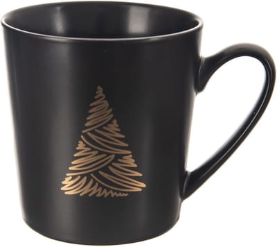 Mok Porselein Zwart Kerstboom 500 ml - Koffiemok - Theebeker - Koffie - Beker