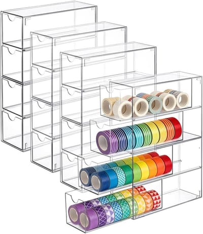 4-delige Acryl Washi Tape Organizer met 4 Laden, Transparante Opslaghouder voor Kantooraccessoires, Perfect voor Scrapbooking en Creatieve Projecten, 17.5 x 6.3 x 24.6cm