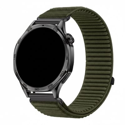 Nylon bandje - geschikt voor Garmin Vivoactive 4 / Venu 4 (45mm) / Venu 3 / 2 / Forerunner 255 / Forerunner 265 / 570 (47mm) en Polar Vantage M / M2 / V3 / Grit X (Pro) - ribbel - army groen