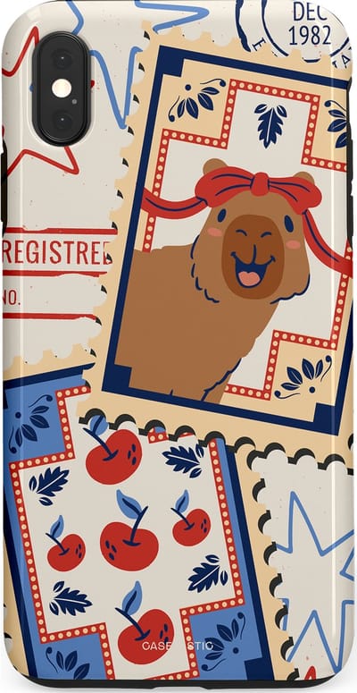 Casetastic hoesje geschikt voor Apple iPhone XS Max - Dubbellaagse bescherming - Kerst Capibara Post van de Noordpool - Fashion Case - Lichtgrijs Zand Terracotta