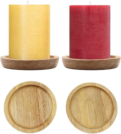 Dailygoods- Kaarsenhouder set van 2 - Ronde Kaarsenstandaard - Houten Kaarsenhouder - Decoratieve Onderzetters - Geschikt voor Stompkaarsen - Natuurlijk Cipressenhout